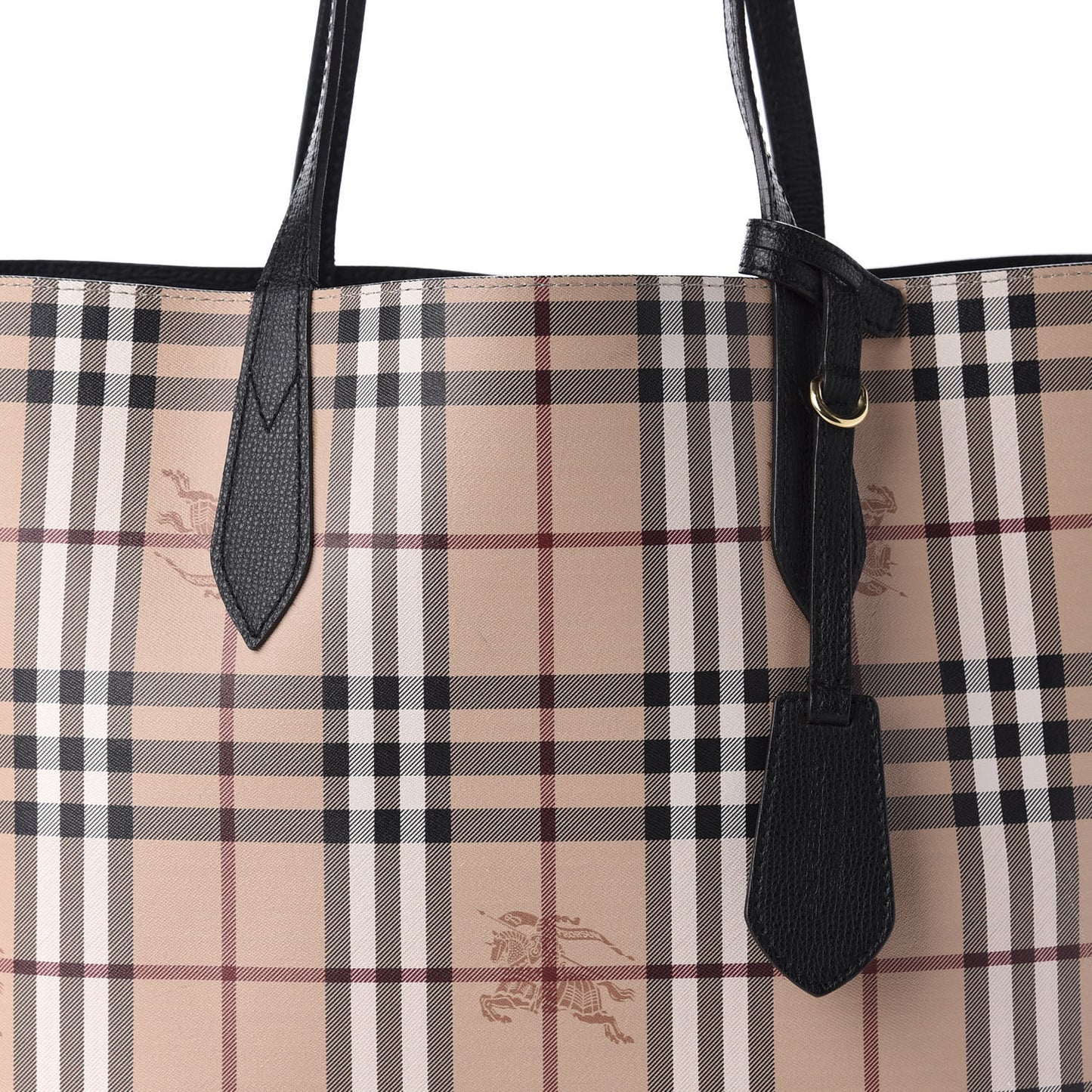 Grainy Calfskin Haymarket Check Medium Reversible Tote Black