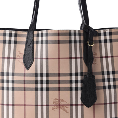 Burberry Grainy Calfskin Haymarket Check Medium Reversible Tote Black 20 of 22
