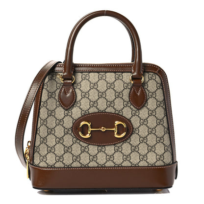 Gucci GG Supreme Monogram Azalea Calfskin Small Horsebit 1955 Top Handle Bag Beige Ebony Brown Sugar 1 of 7