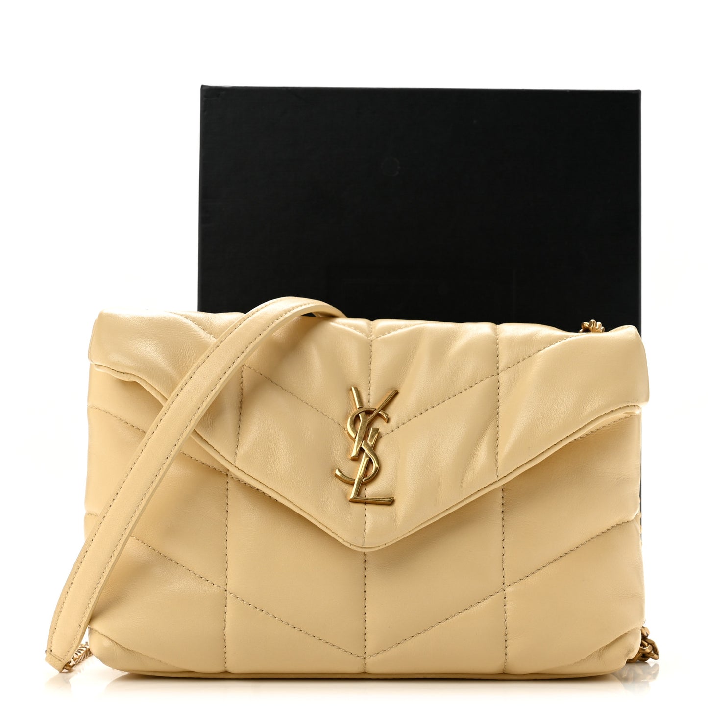 Lambskin Quilted Toy Loulou Puffer Monogram Chain Satchel Jaune Pale