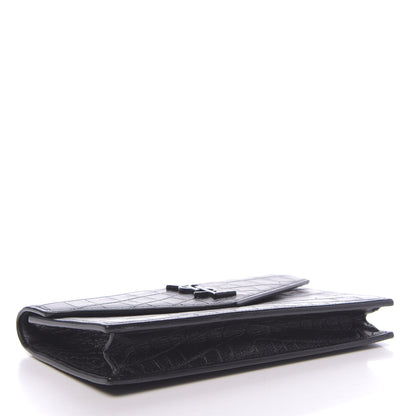Saint Laurent Calfskin Crocodile Embossed Monogram Envelope Chain Wallet Black 4 of 10