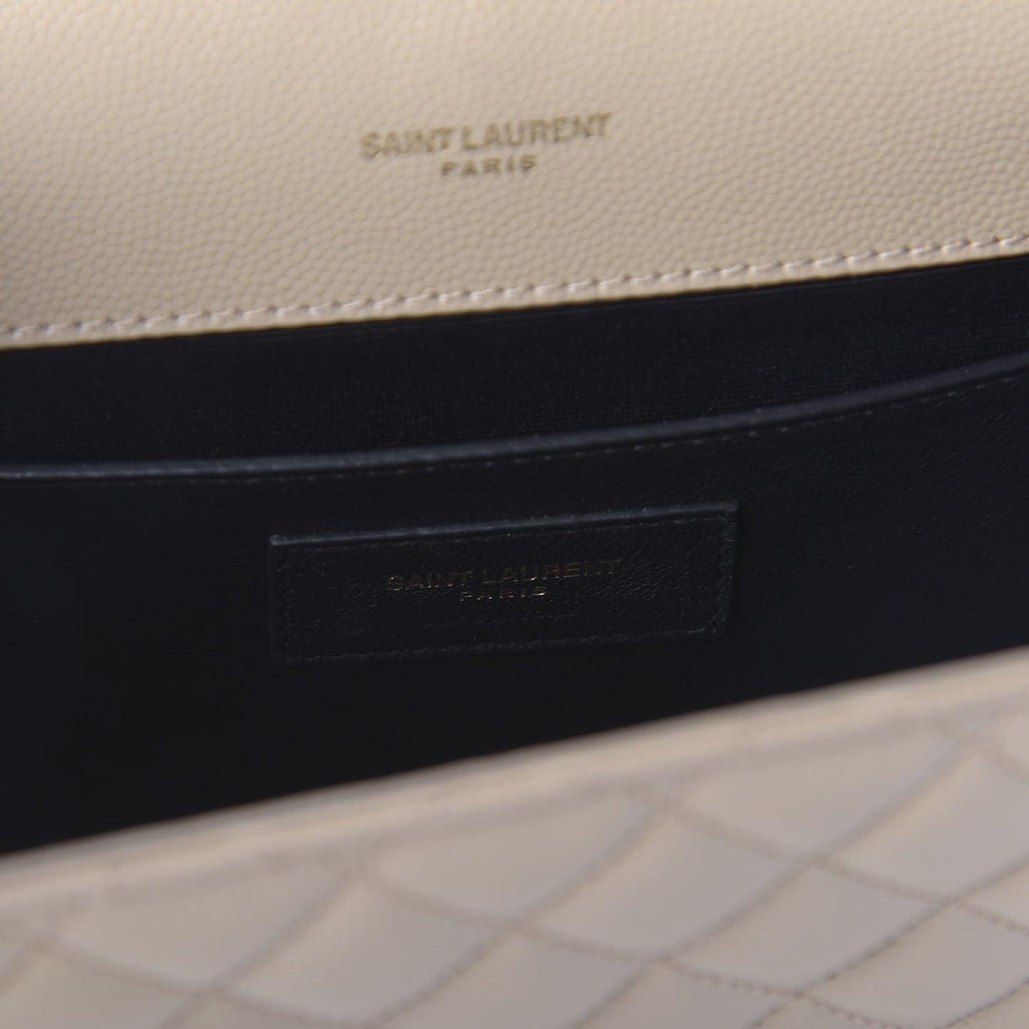 Grain De Poudre Textured Mixed Matelasse Medium Triquilt Monogram Satchel Latte Cream