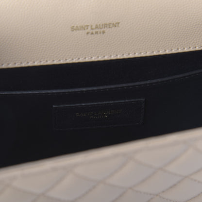 Saint Laurent Grain De Poudre Textured Mixed Matelasse Medium Triquilt Monogram Satchel Latte Cream 8 of 9