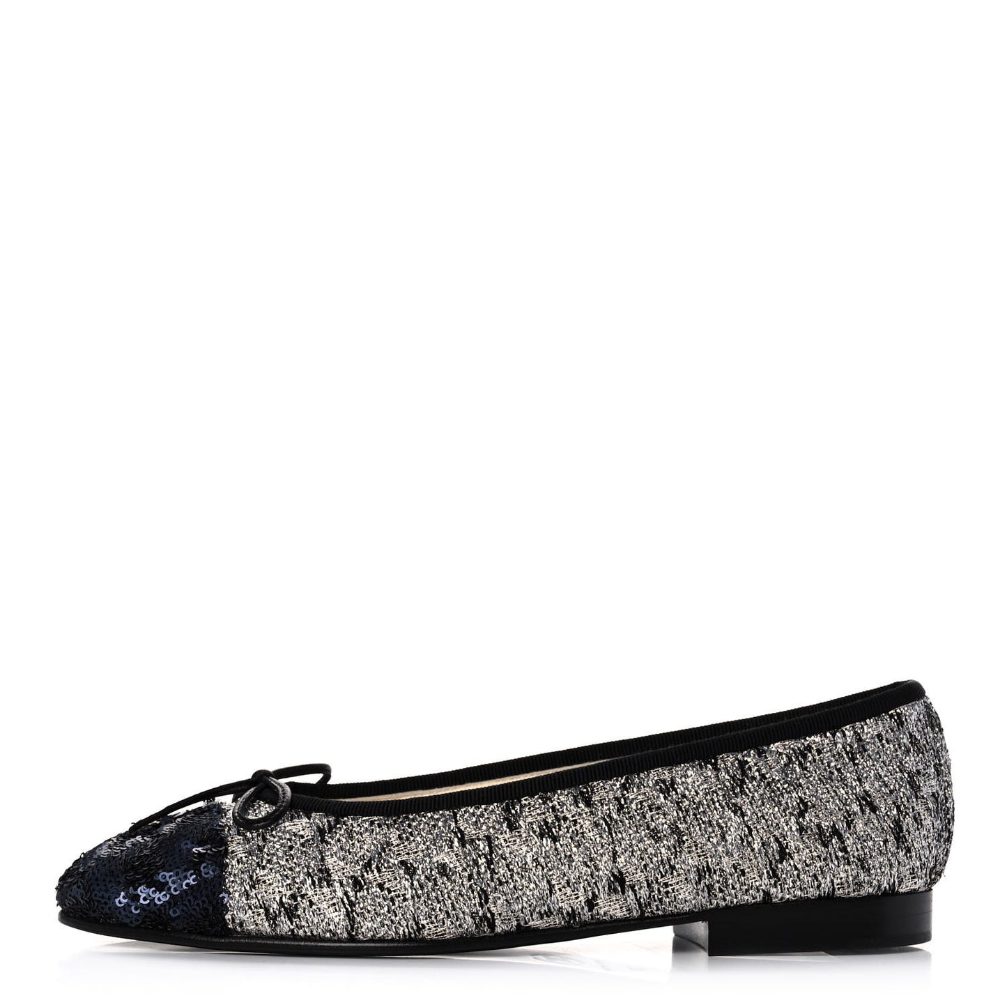 Tweed Sequin Cap Toe Ballerina Flats 37 Black Blue