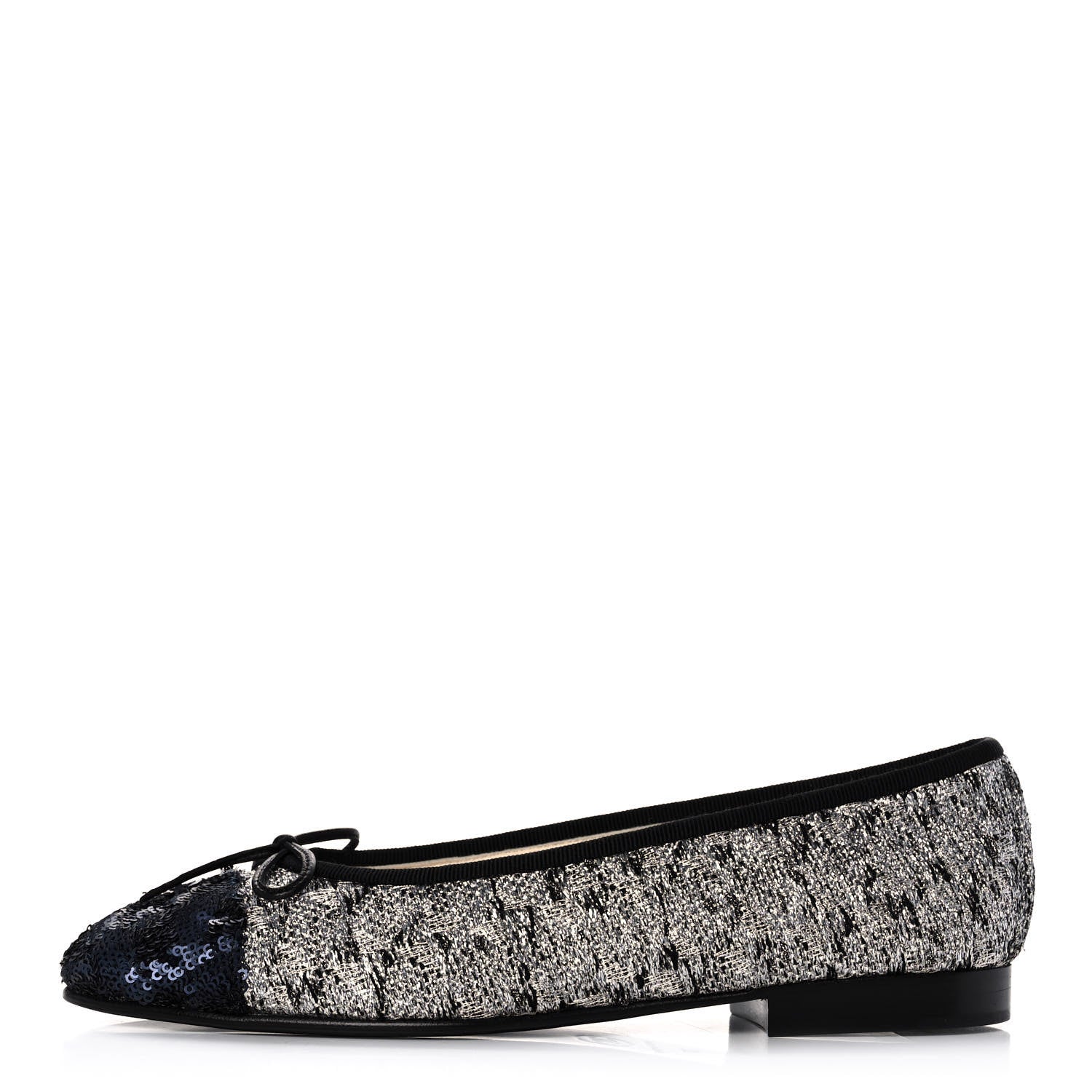 Chanel Tweed Sequin Cap Toe Ballerina Flats 37 Black Blue 1 of 11
