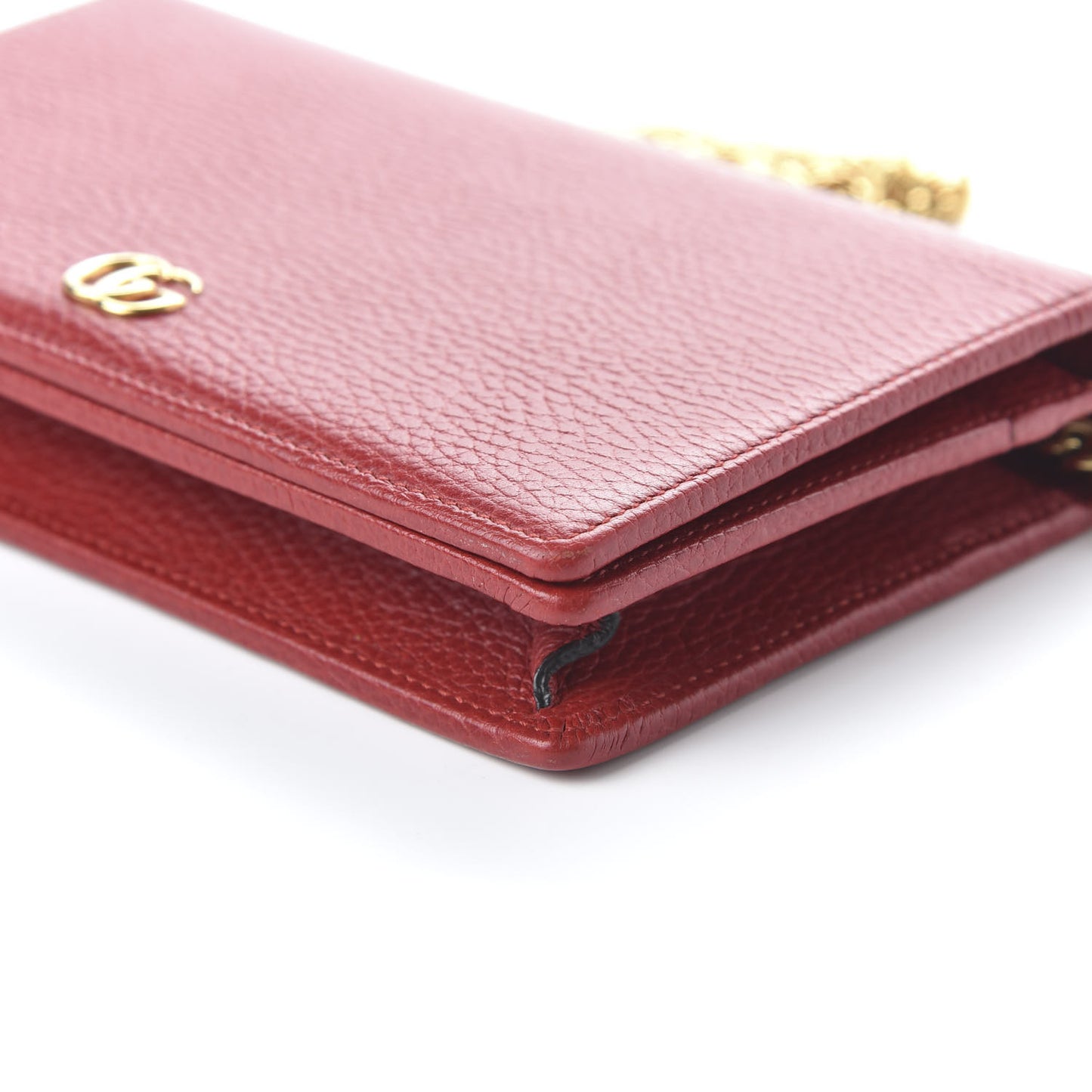 Dollar Calfskin Mini GG Marmont Chain Wallet Hibiscus Red
