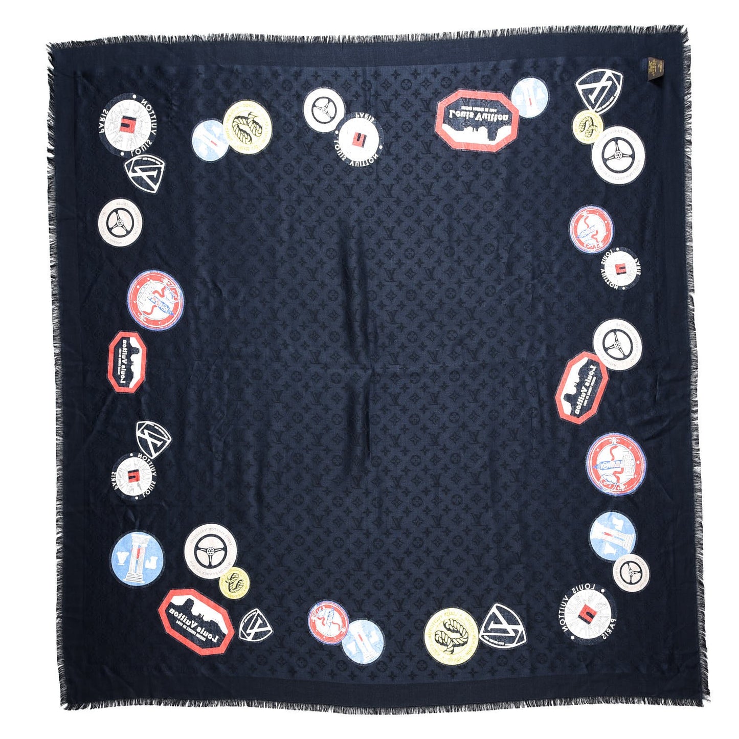 Silk Wool Monogram World Tour Shawl Black