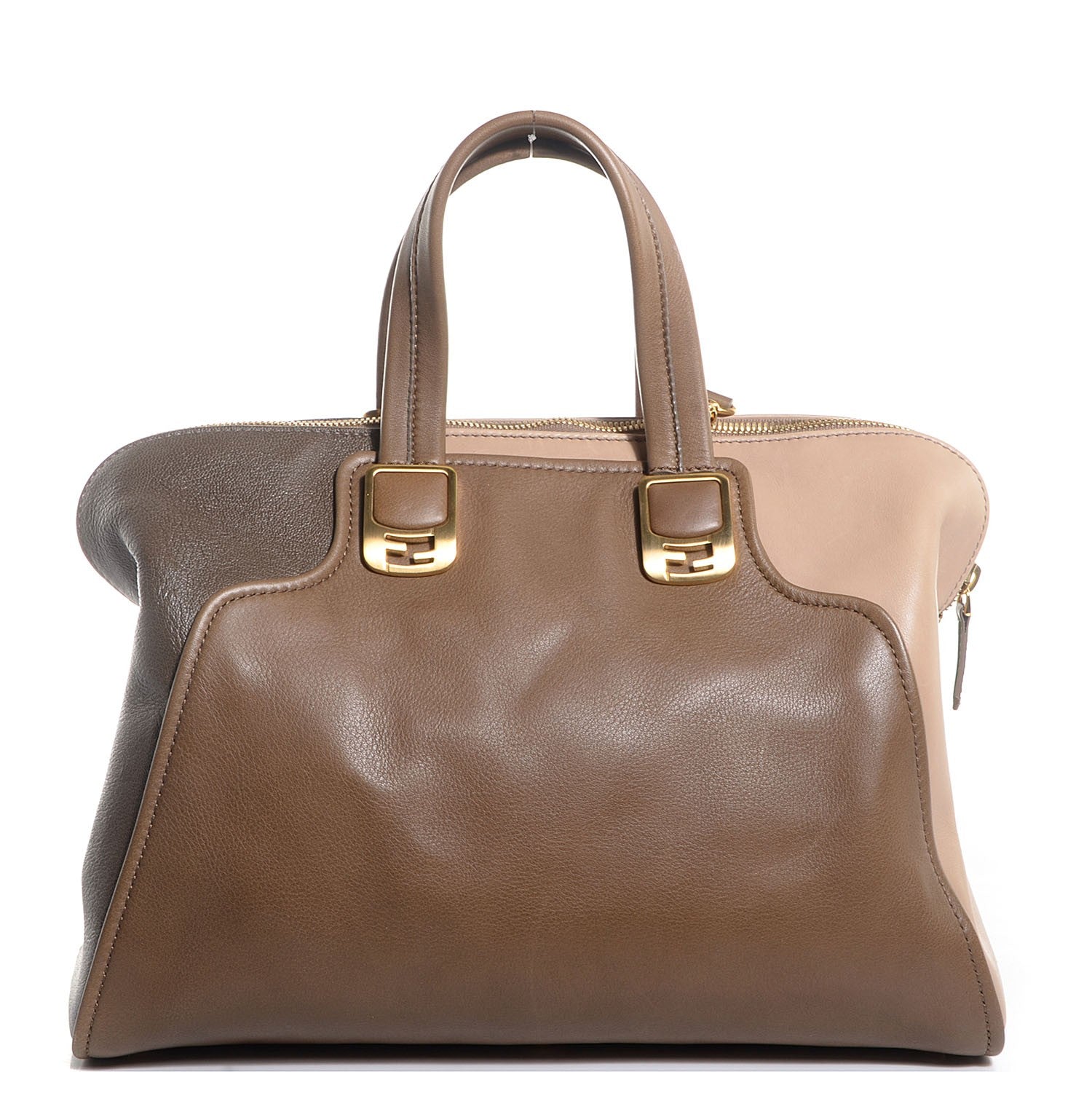 Fendi Capra Vitello Saddle Colorblock Large Chameleon Tote Grigio Pietra Fango 1 of 10
