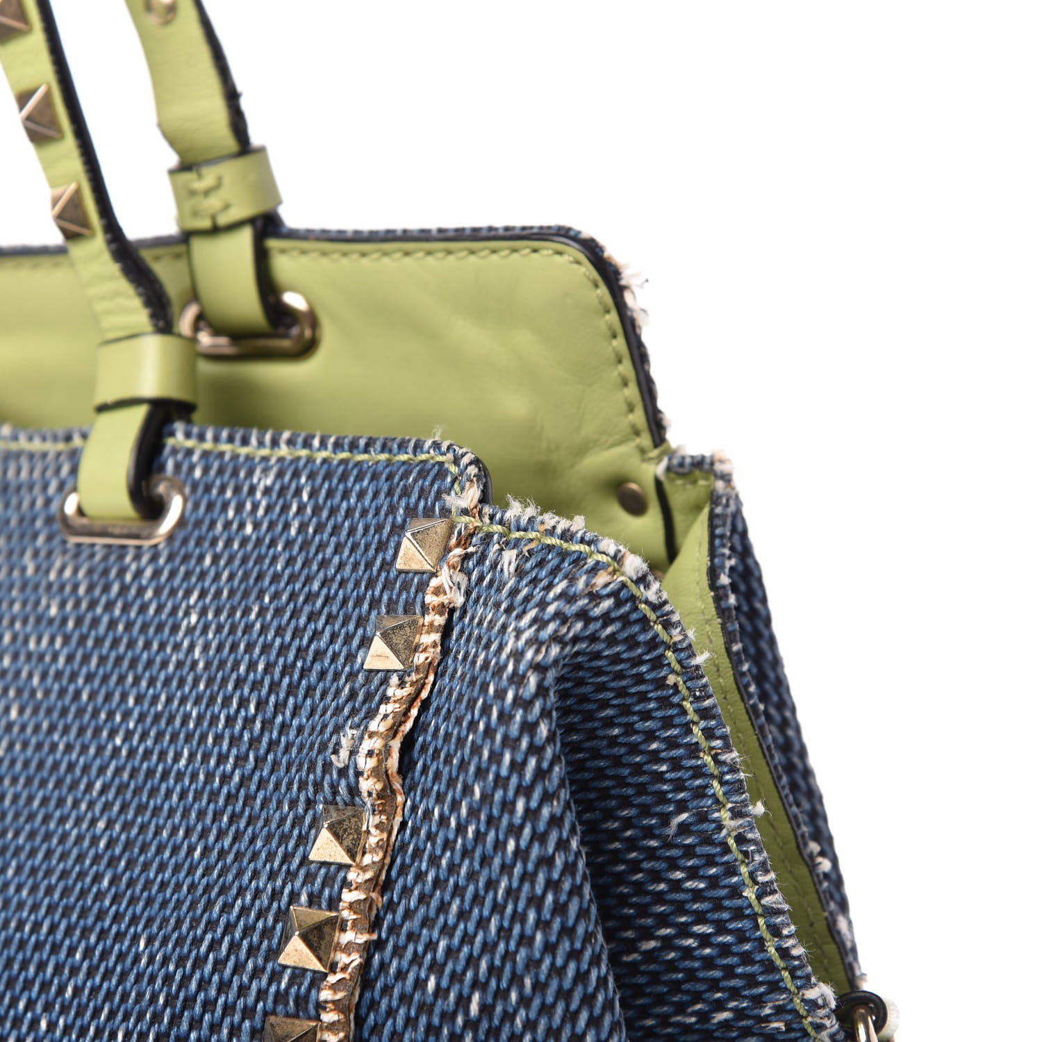 Valentino Garavani Denim Medium Rockstud Tote Blue Green 12 of 13