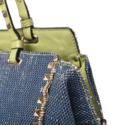 Valentino Garavani Denim Medium Rockstud Tote Blue Green 12 of 13
