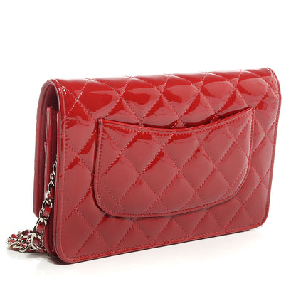 Chanel Patent Quilted Wallet On Chain WOC Red 3 of 8