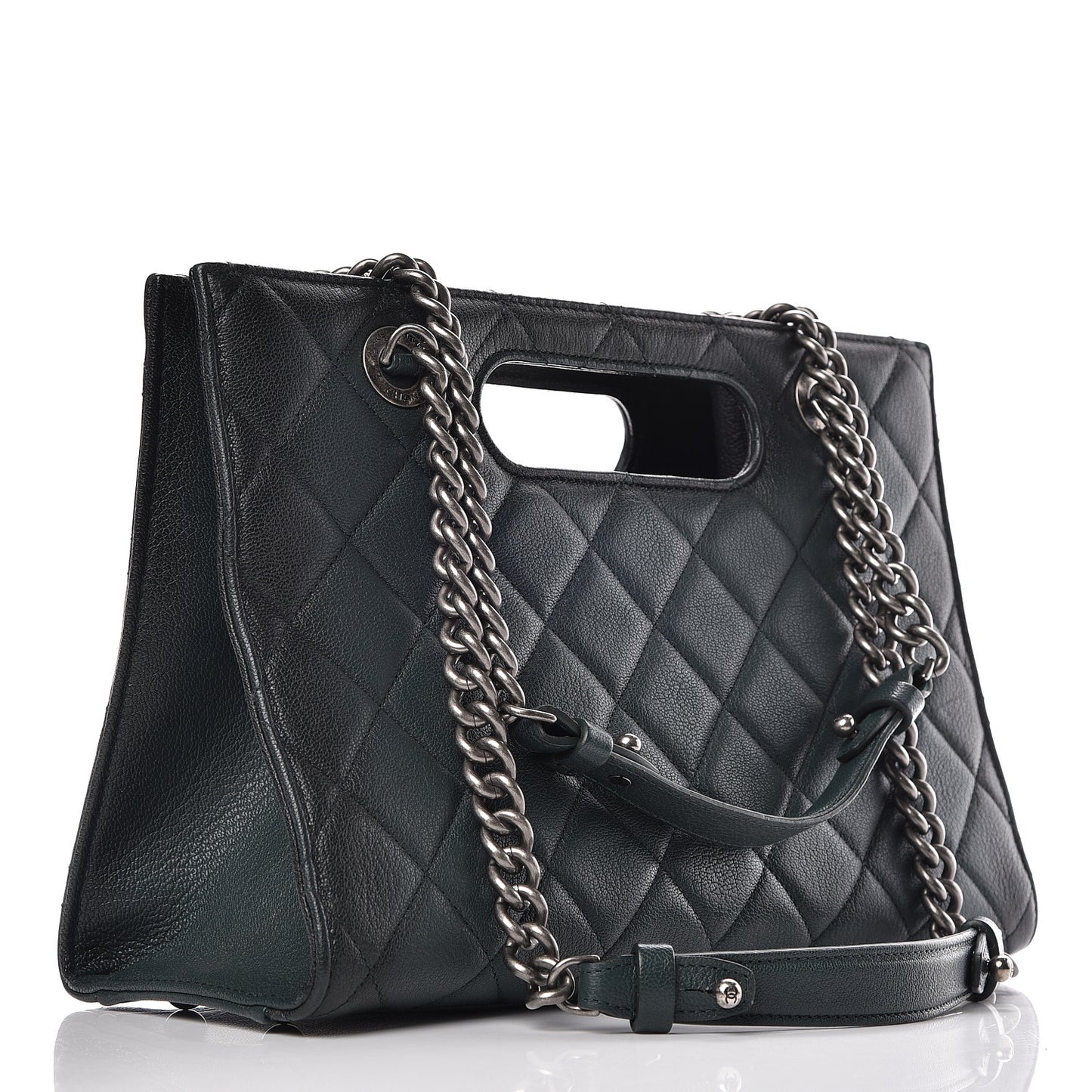 Goatskin Quilted Large Perfect Edge Shopping Tote Dark Green