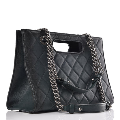 Chanel Goatskin Quilted Large Perfect Edge Shopping Tote Dark Green 4 of 17