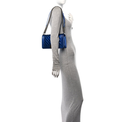 Chanel Metallic Patent Quilted Medium Boy Flap Blue 2 of 11