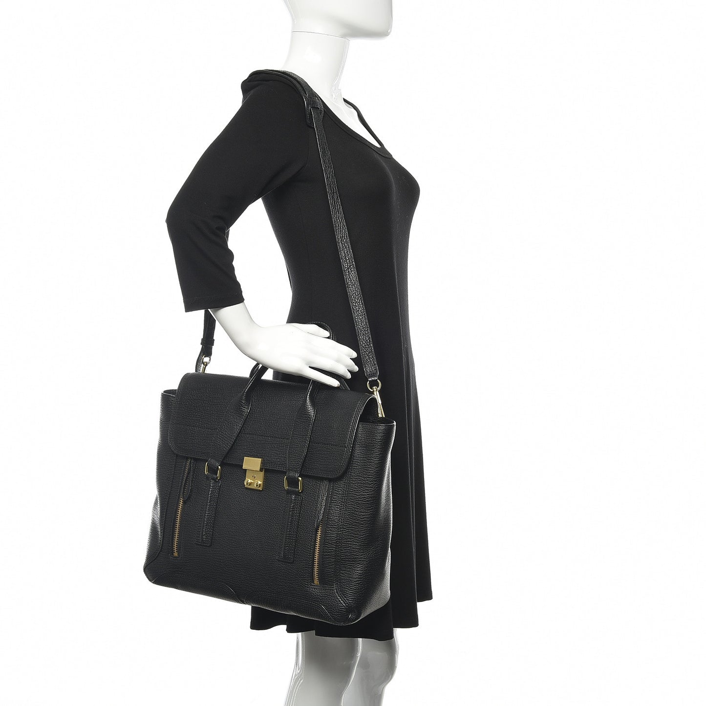 3.1 Textured Calfskin Large Pashli Satchel Black