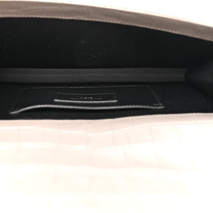 Saint Laurent Croc Embossed Calfskin Classic Kate Monogram Clutch Fog 5 of 10