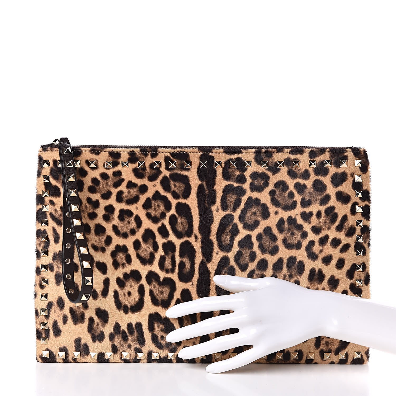 Valentino Garavani Calf Hair Leopard Print Rockstud Zip Wristlet Pouch Leopard 2 of 7