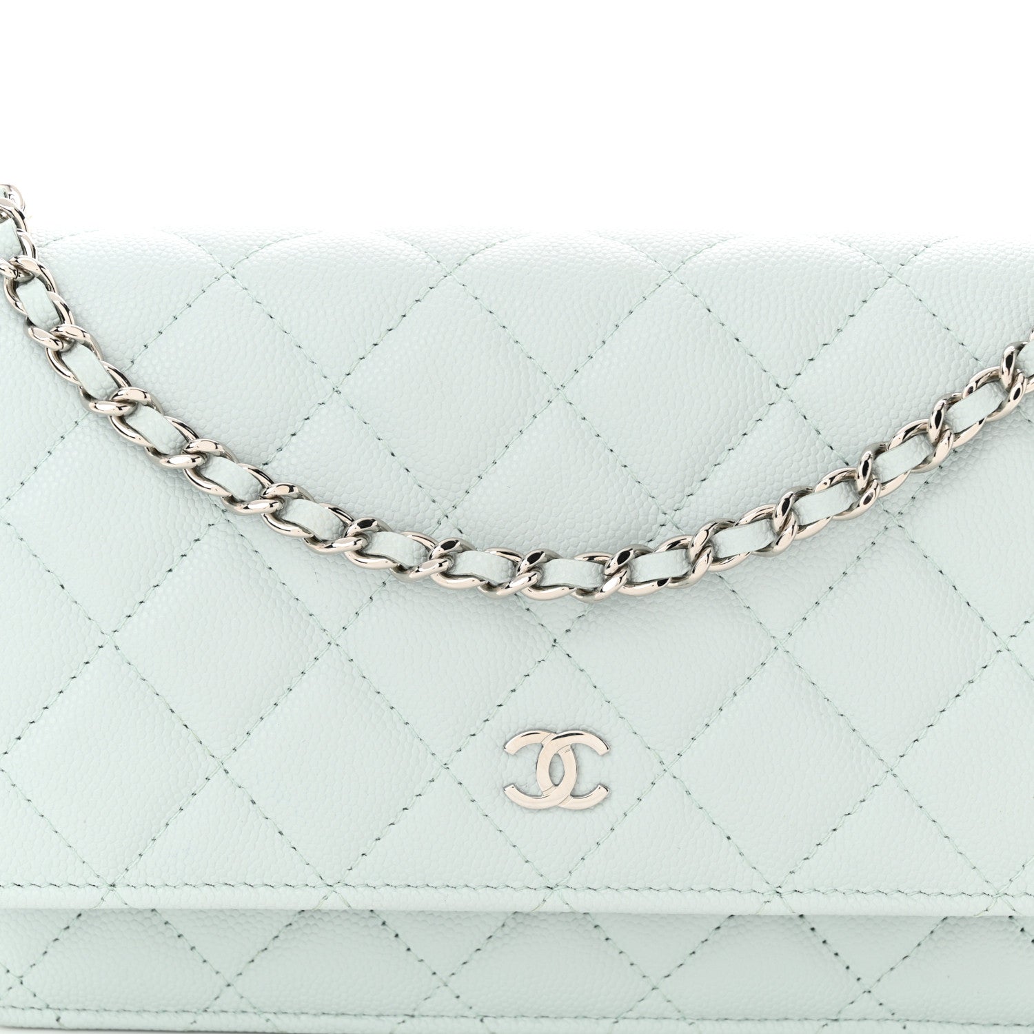 Chanel Caviar Quilted Wallet on Chain WOC Light Blue 9 of 11