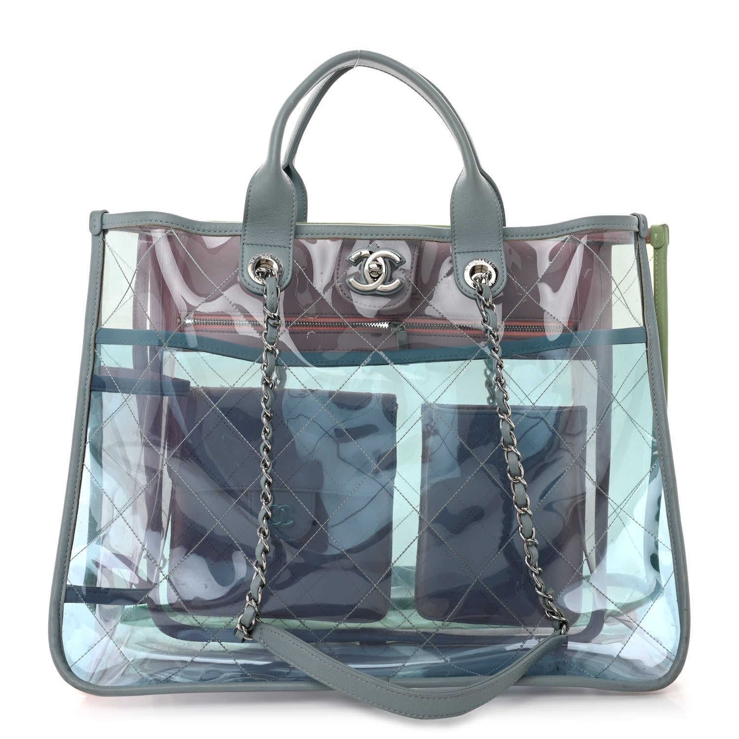 Chanel Lambskin PVC Quilted Medium Coco Splash Shopping Bag Blue Green Pink 1 of 10