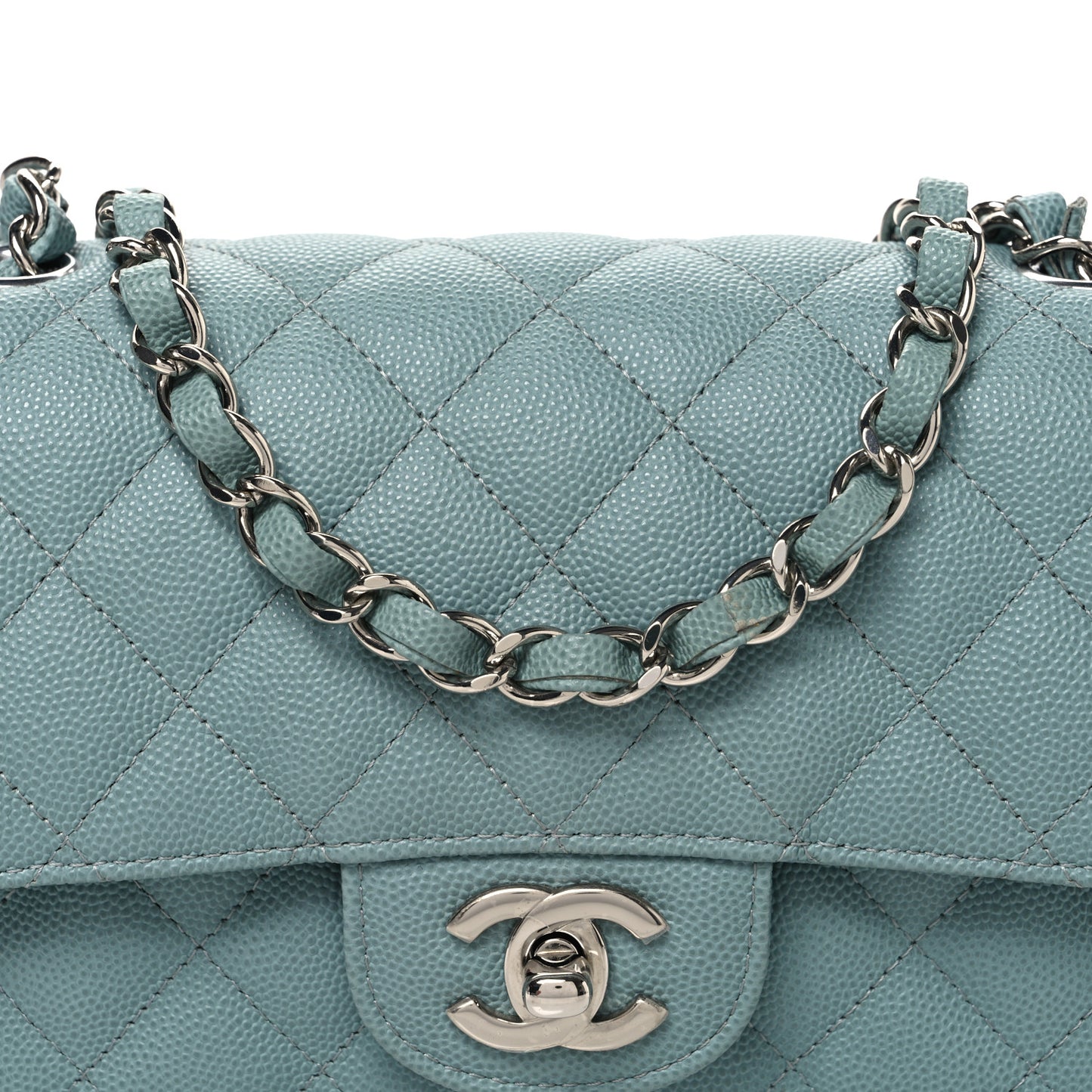Caviar Quilted Mini Rectangular Flap Blue