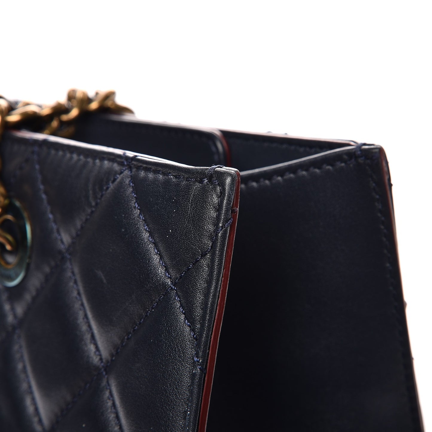 Calfskin Quilted Tote Dark Navy Red