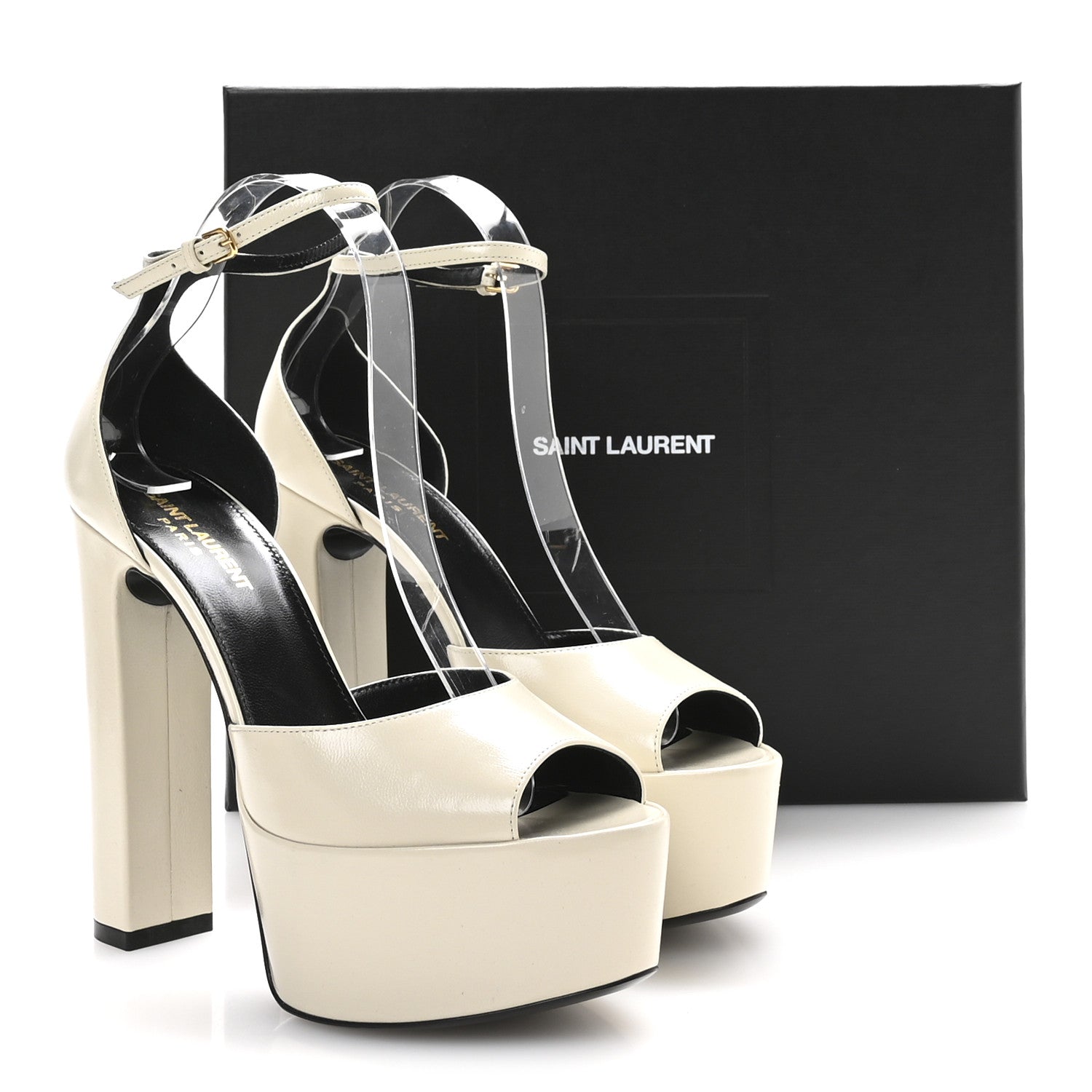 Saint Laurent Lambskin Jodie Platform Sandals 38 Pearl 1764831