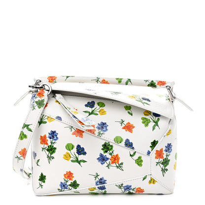 Loewe Satin Calfskin Flower Print Small Puzzle Edge Bag White Multicolor 1 of 11
