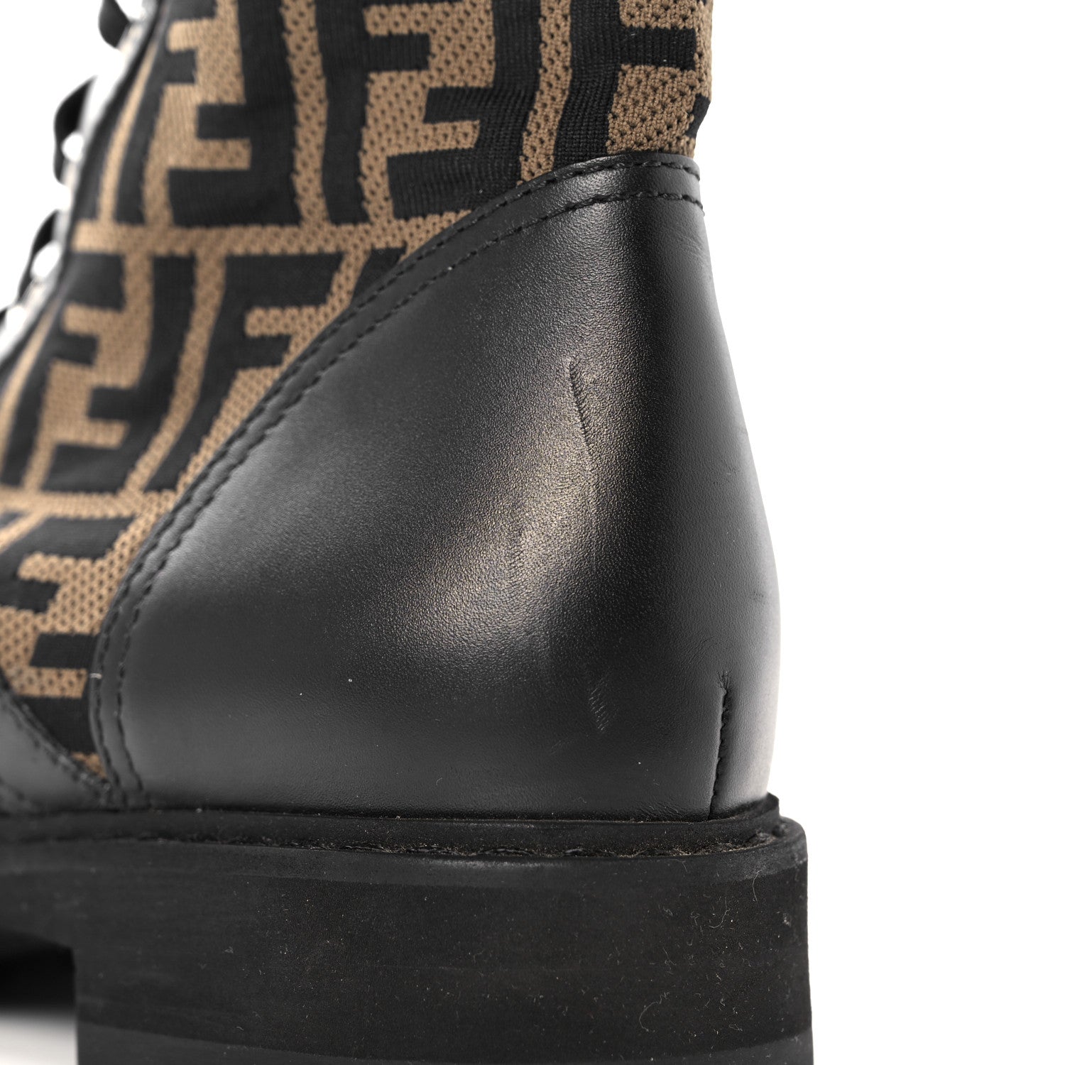 Fendi Calfskin Stretch Fabric FF Rockoko Biker Boots 41 Black Tobacco 10 of 13