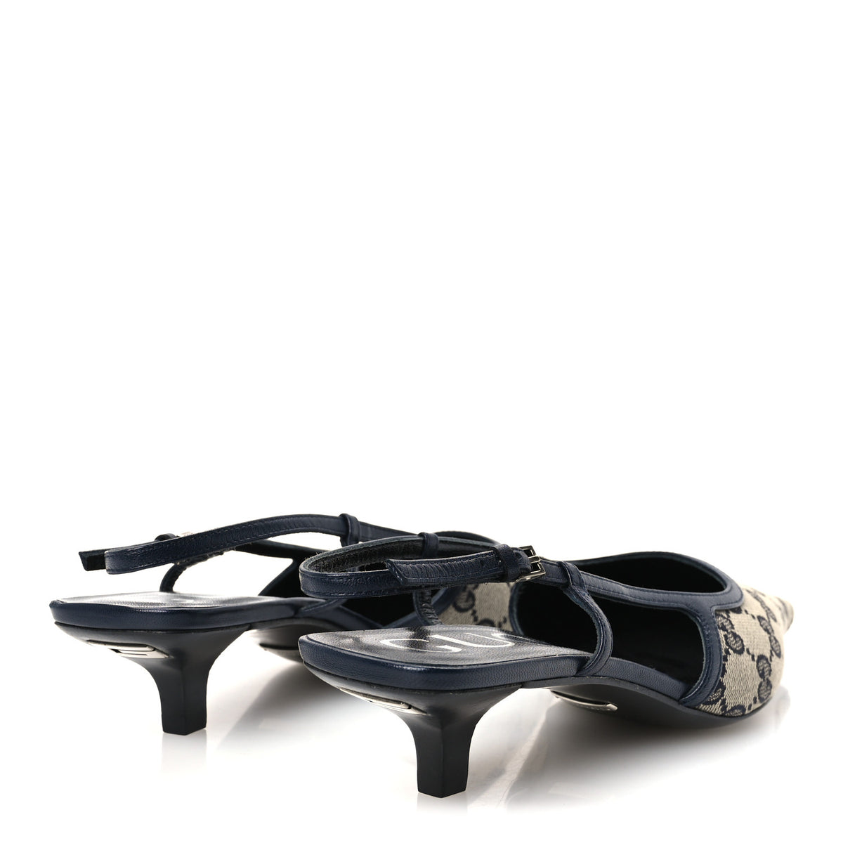 Gucci GG Monogram Malaga Kid Square G 35mm Slingback Pumps 37 Beige Blue 5 of 9