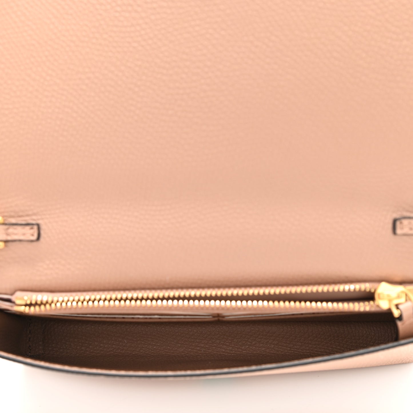 Grainy Calfskin VLogo Top Handle Wallet With Chain Rose Cannelle