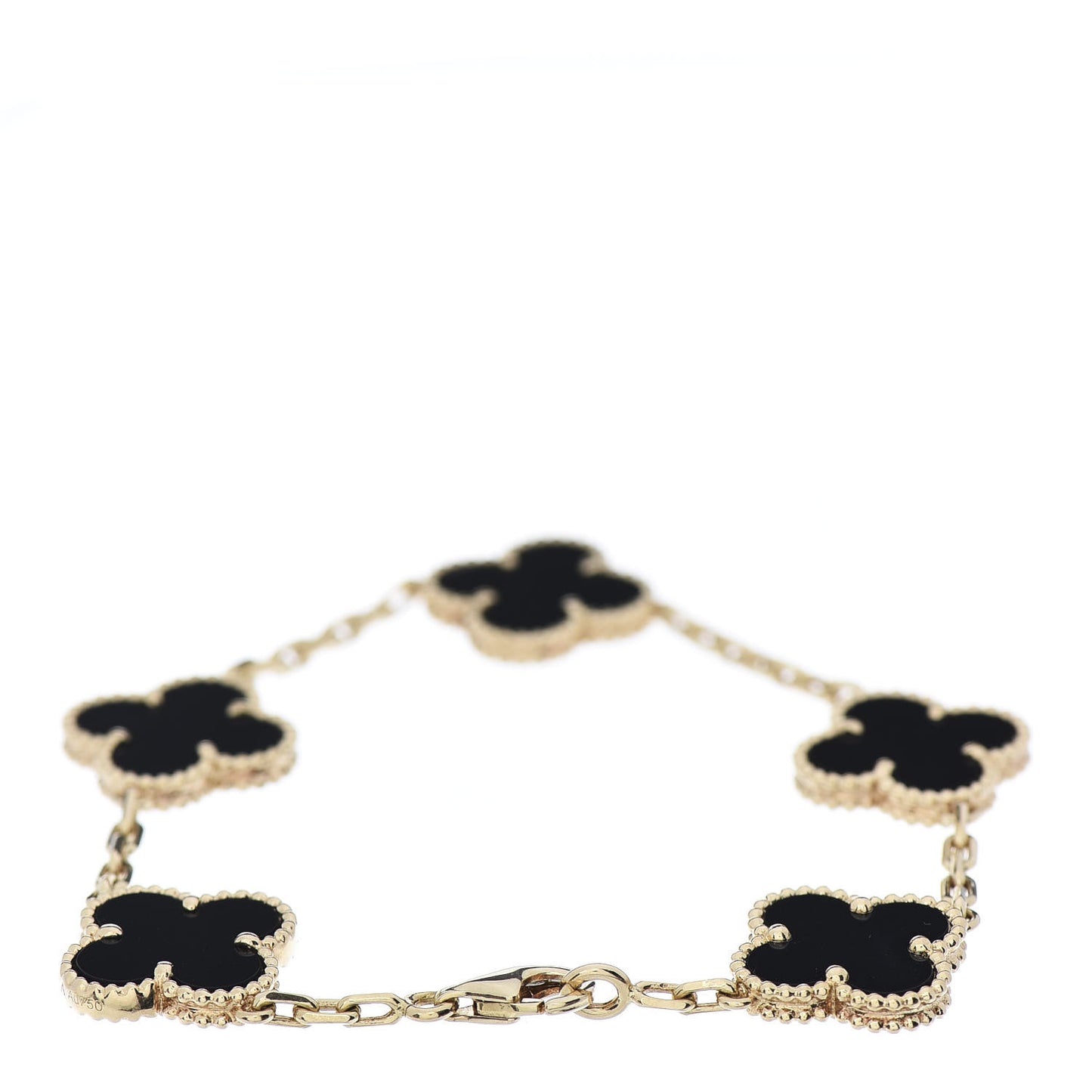18K Yellow Gold Black Onyx 5 Motifs Vintage Alhambra Bracelet