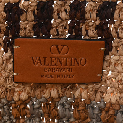 Valentino Garavani Raffia Nappa Medium Vlogo Signature Crochet Bucket Bag Beige Multicolor 7 of 11