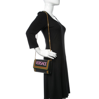 Versace Calfskin 90's Vintage Logo Chain Evening Bag Black 2 of 6