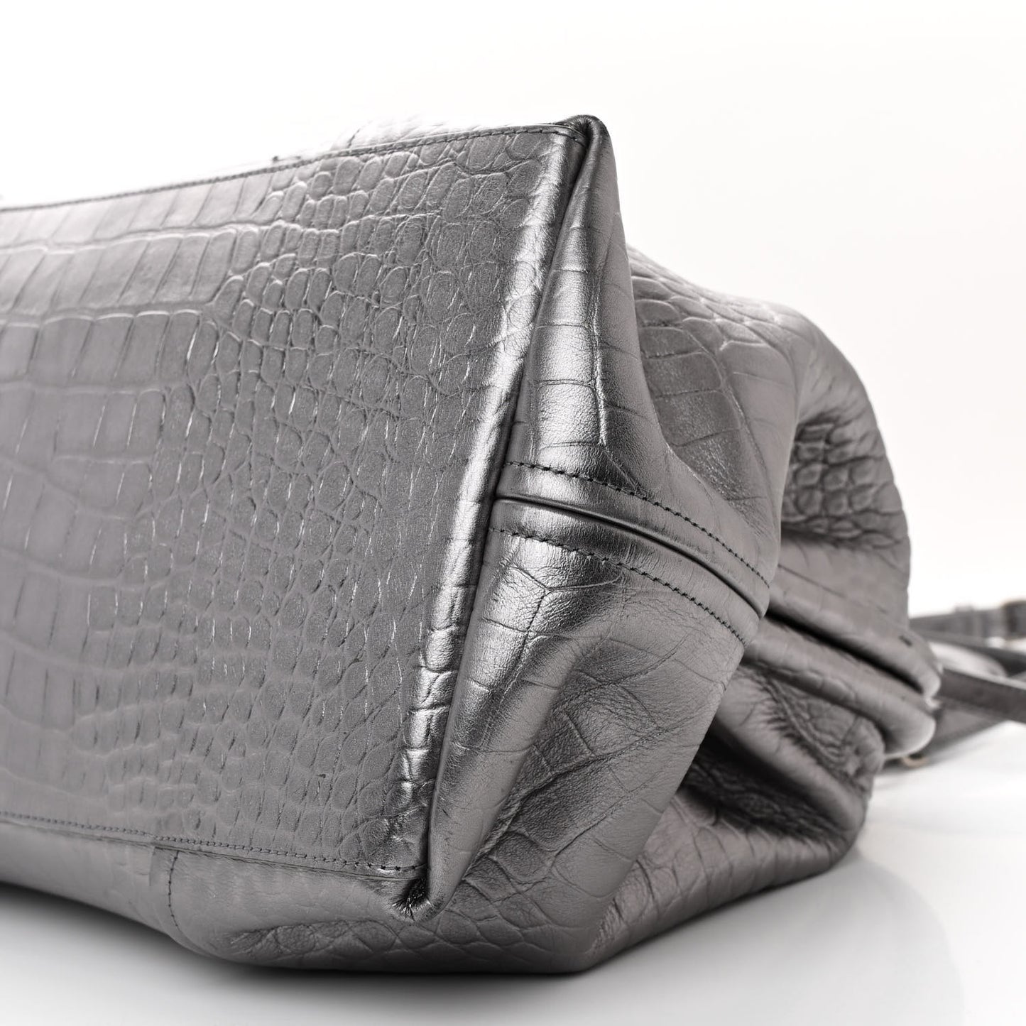 Extra Supple Calfskin Crocodile Embossed Large Editor Bag Silver