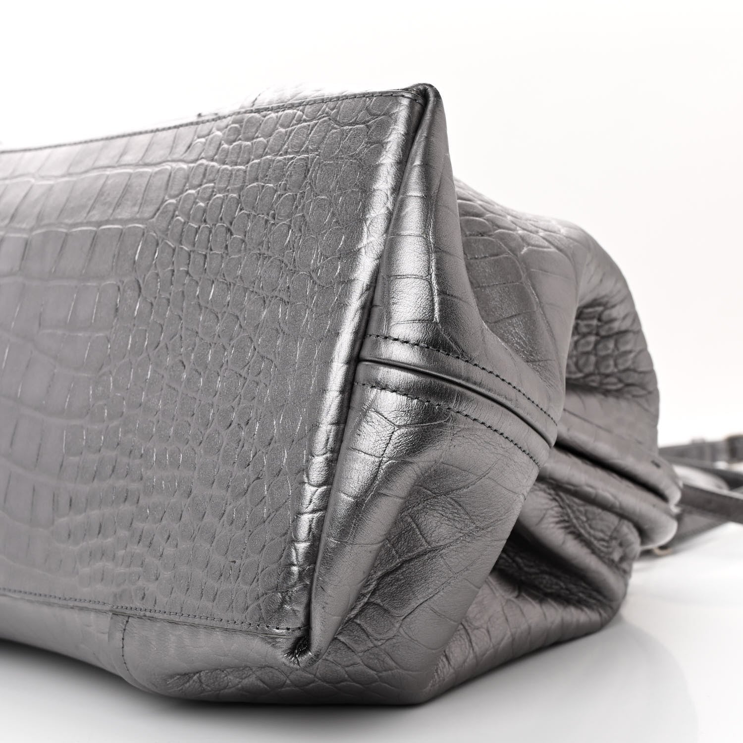 Balenciaga Extra Supple Calfskin Crocodile Embossed Large Editor Bag Silver 11 of 13