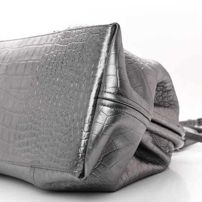 Balenciaga Extra Supple Calfskin Crocodile Embossed Large Editor Bag Silver 11 of 13