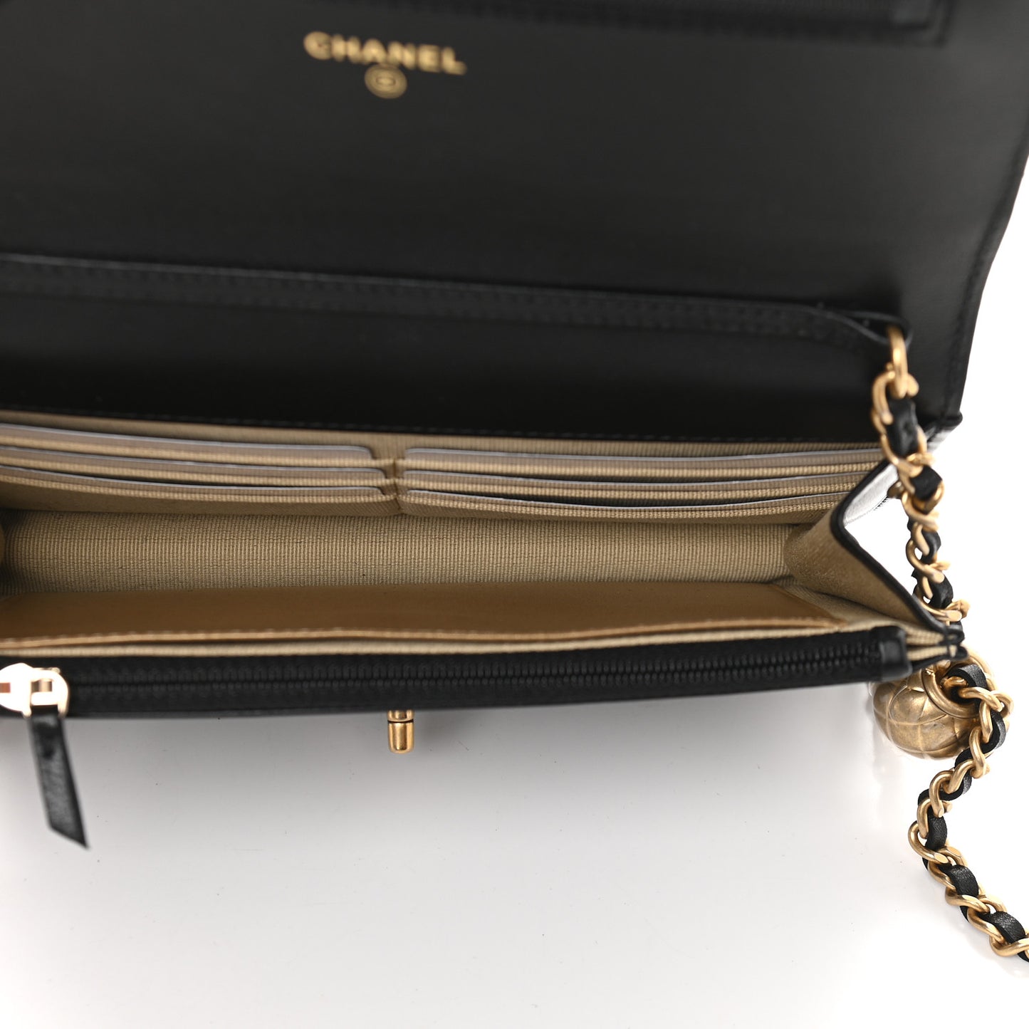 Lambskin Quilted CC Pearl Crush Wallet on Chain WOC Black