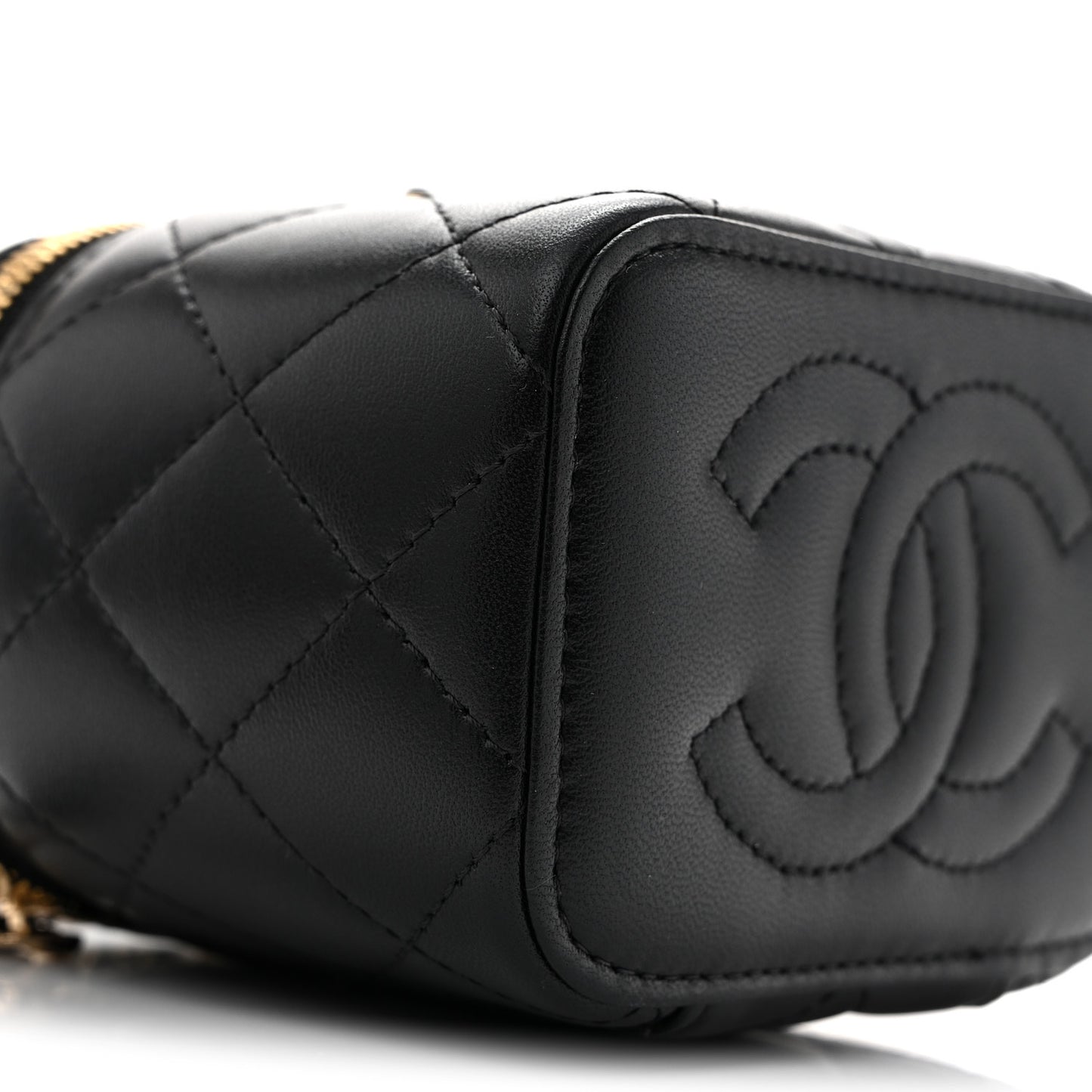 Lambskin Quilted Mini Enamel Vanity Case With Chain Black
