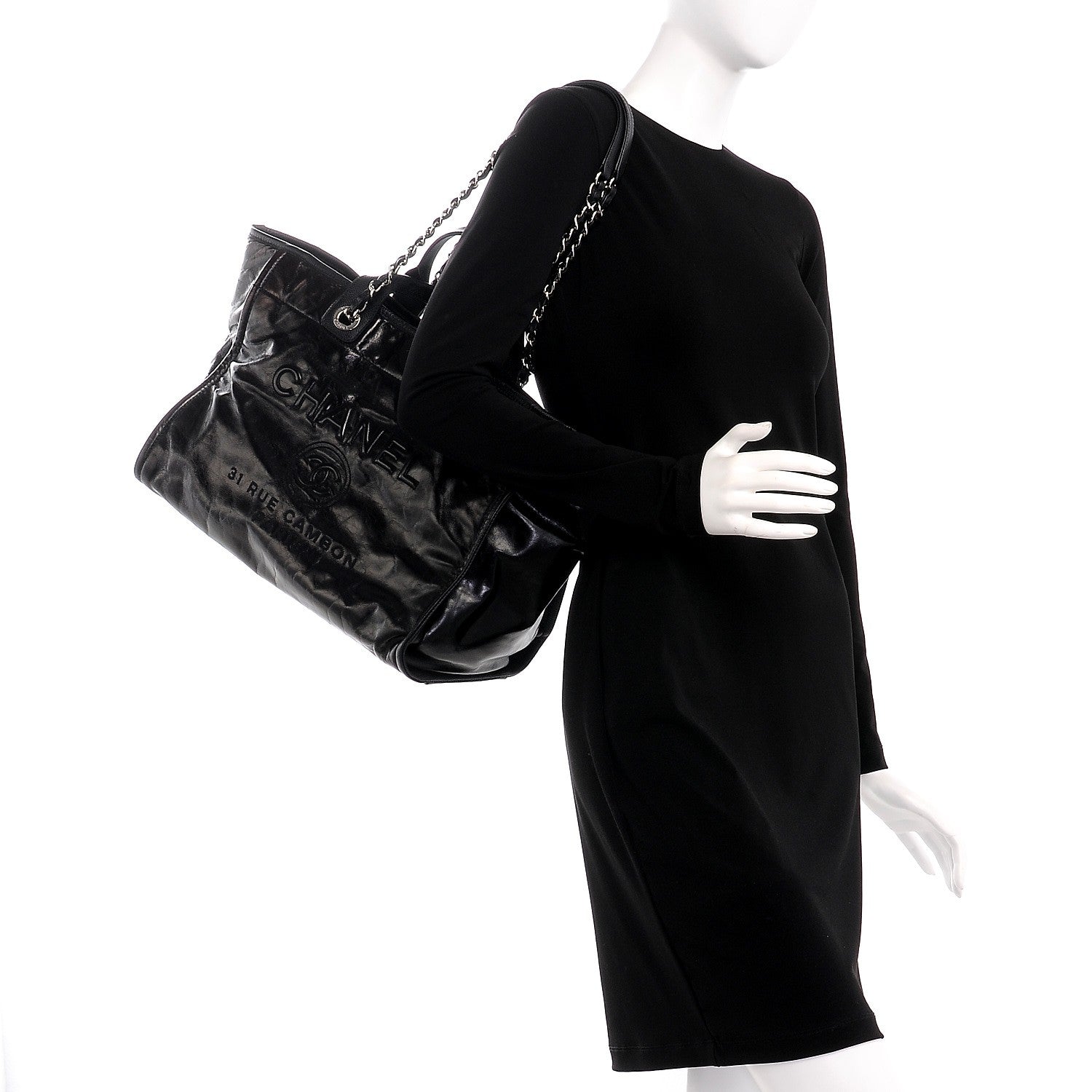 Chanel Glazed Calfskin Large Deauville Tote Black 2 of 10