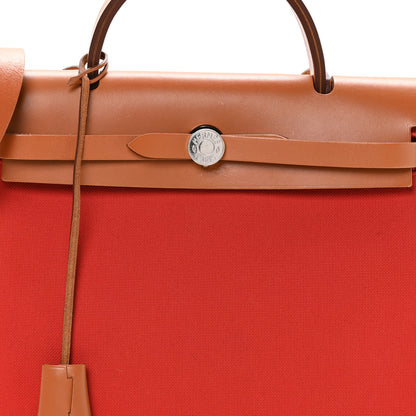 Hermes Vache Hunter Toile Herbag Zip 31 PM Rouge Tomate Natural 9 of 11