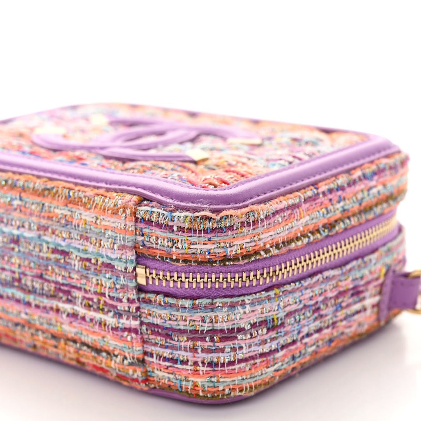 Tweed Lambskin CC Filigree Vanity Clutch With Chain Purple Multicolor