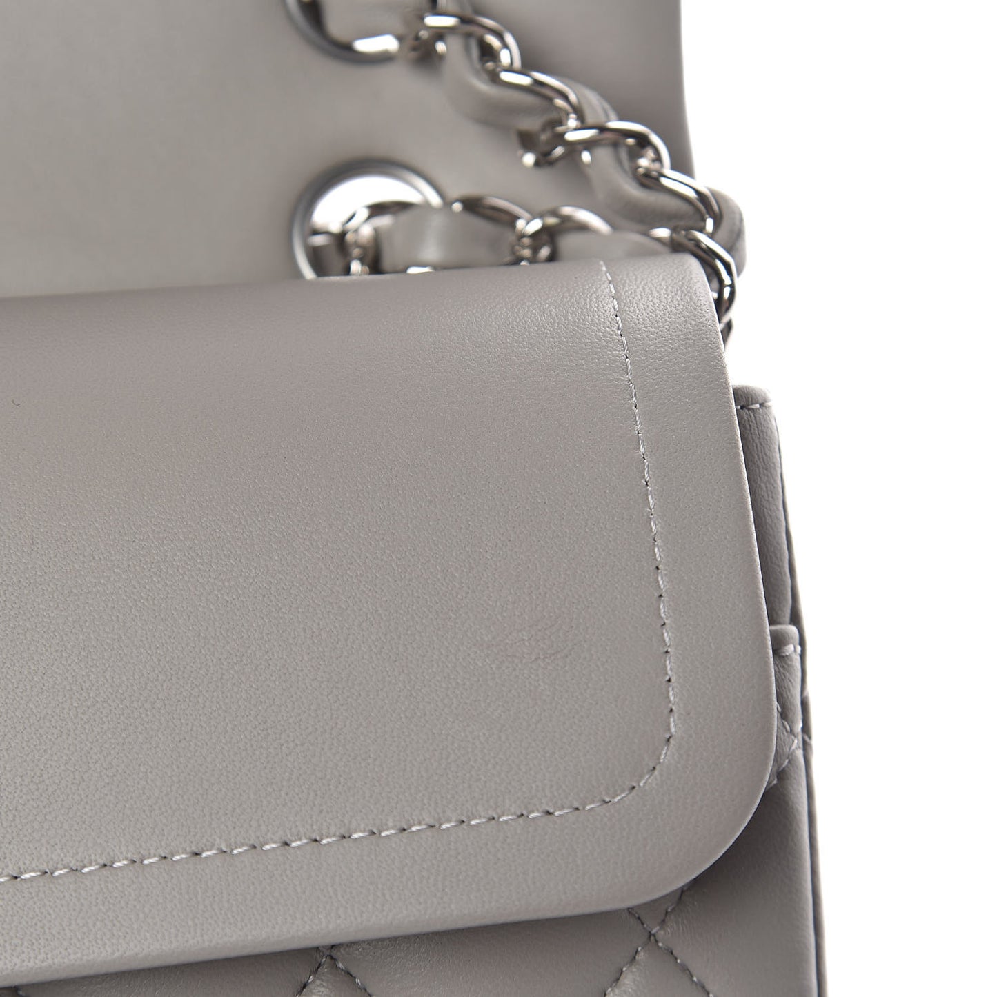 Lambskin Quilted Medium Double Flap Grey
