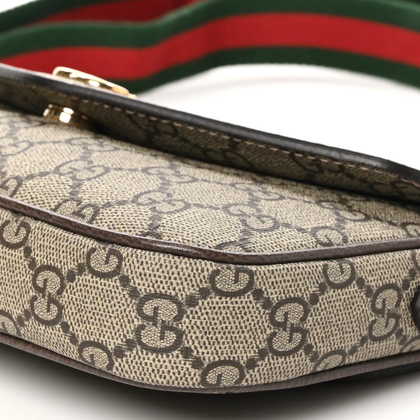 GG Supreme Monogram Textured Dollar Calfskin Web Mini Ophidia Envelope Shoulder Bag Beige Ebony New Acero