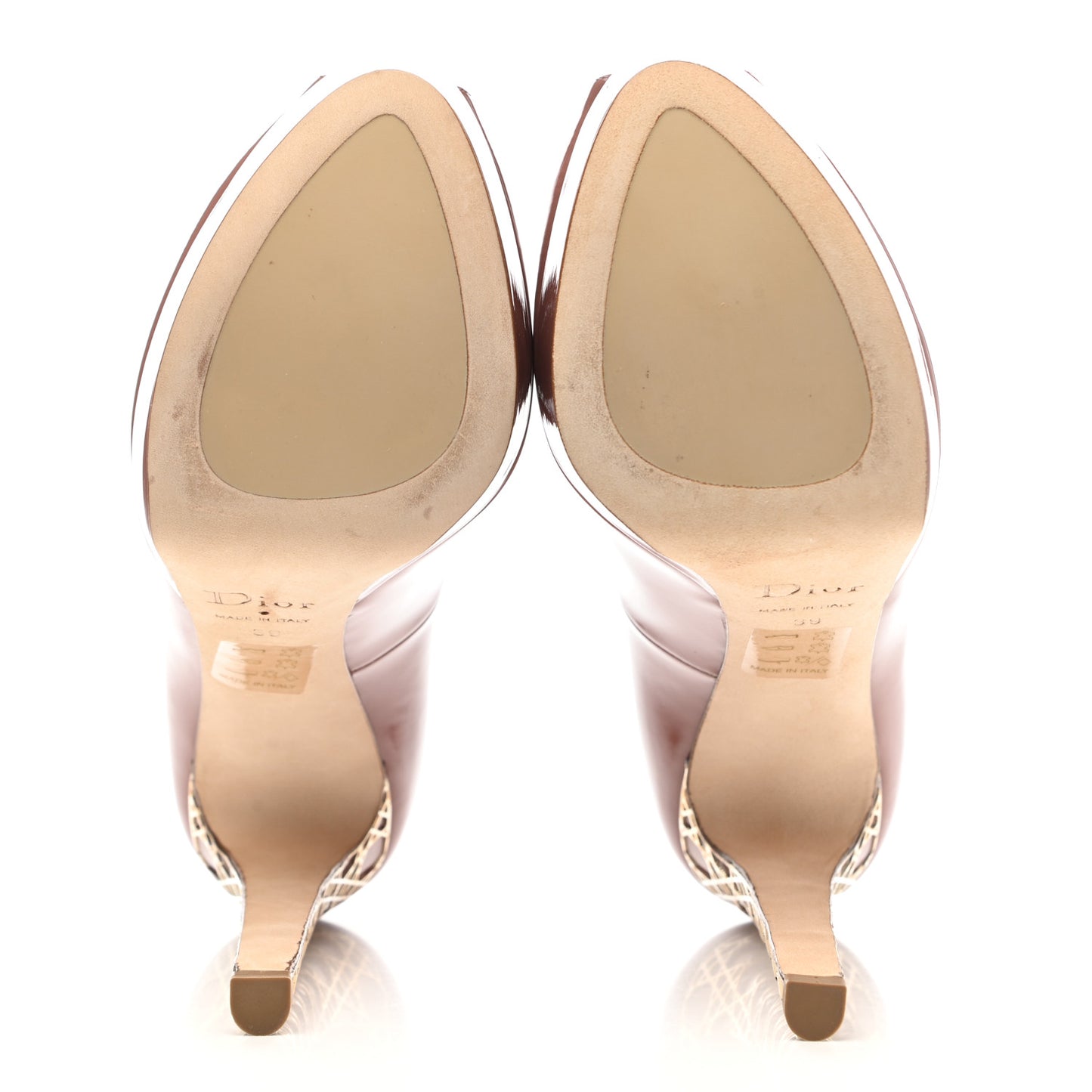 Patent Metal Cannage Peep Toe Pumps 39 Nude