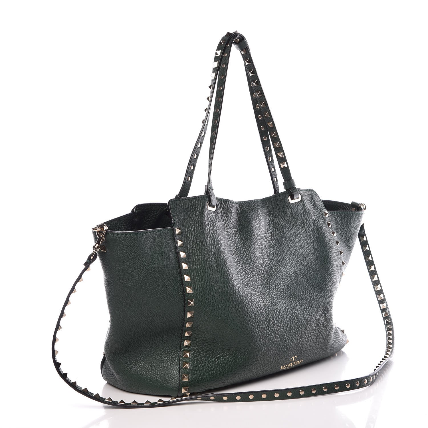 Valentino Garavani Pebbled Calfskin Medium Rockstud Tote Dark Green 4 of 13