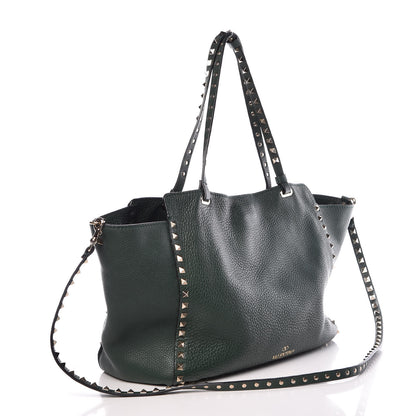 Valentino Garavani Pebbled Calfskin Medium Rockstud Tote Dark Green 4 of 13