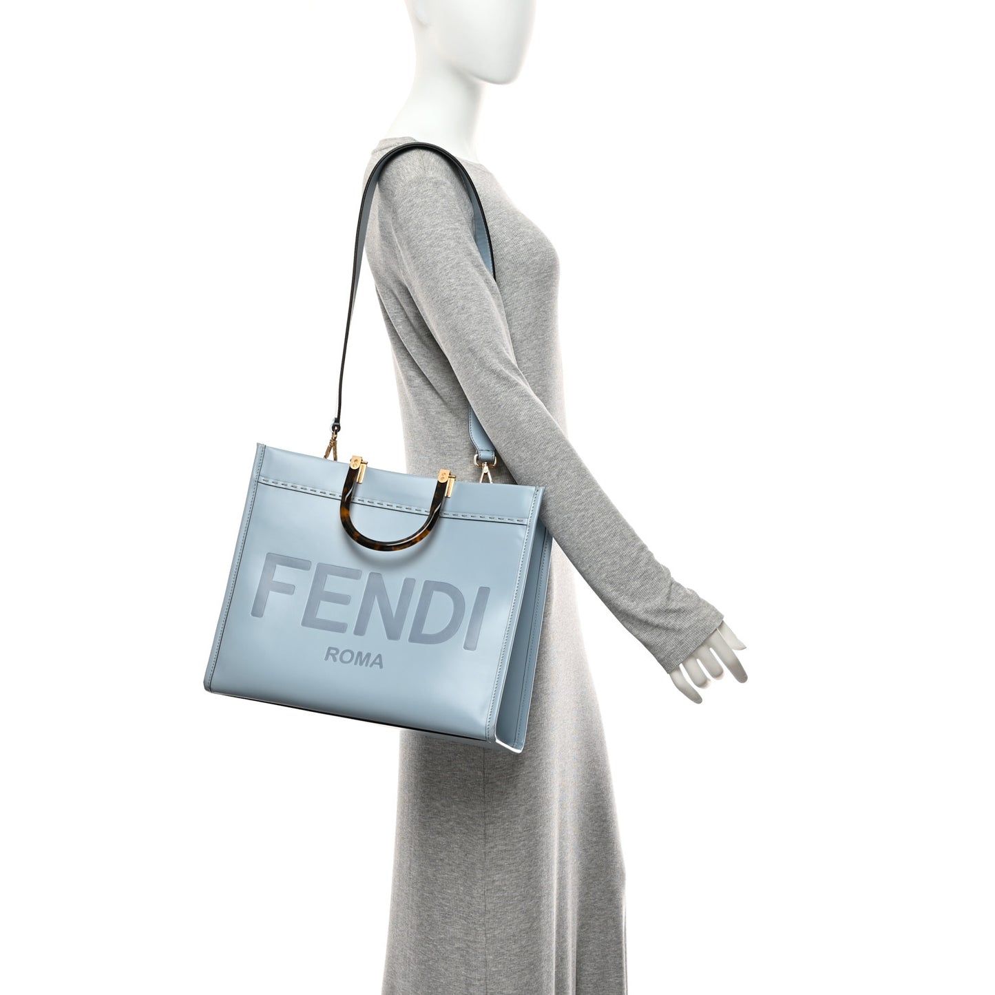 Vitello King Plexiglass Logo Embossed Medium Fendi Sunshine Shopper Tote Azzurro Baby