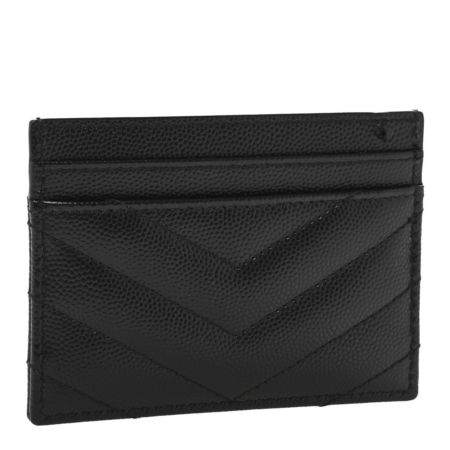 Saint Laurent Grain De Poudre Matelasse Chevron Monogram Credit Card Case Black 3 of 10