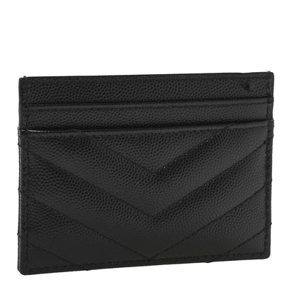 Saint Laurent Grain De Poudre Matelasse Chevron Monogram Credit Card Case Black 3 of 10