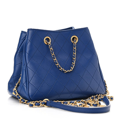 Chanel Calfskin Stitched Small Egyptian Amulet Drawstring Bag Blue 3 of 11